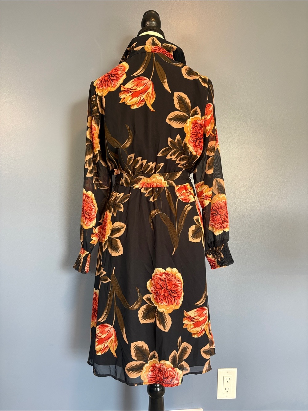 Cleo Petite Floral Shirt Dress | Size M | Belted Midi Dress | Sheer Sleeves - Picture 6 of 9